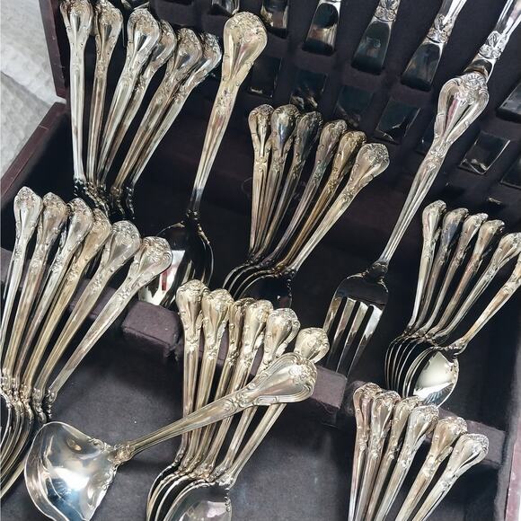 VINTAGE! GOLDWASHED SILVERPLATE GODINGER "GRAND MASTER," SERVICE FOR 12, 51 PCS - Picture 8 of 12